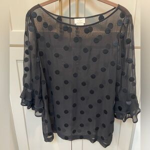 kate spade Black Polka Dot Sheer Ruffle Sleeve Blouse